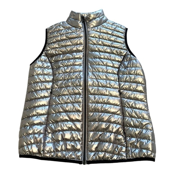 Joe Fresh Silver Metallic Puffer Vest - Size Small - Picture 2 of 12